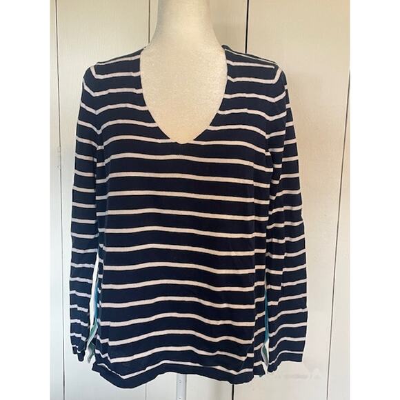 Vineyard Vines Size Large Women's 100% Cotton Sweater Navy Blue & White Stripe - Picture 1 of 5